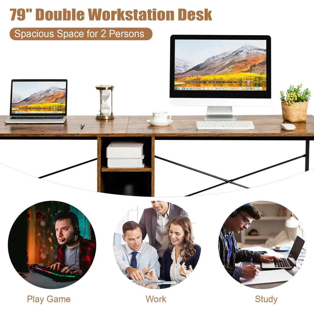 Two Person Computer Desk, Large Double Workstation, Multifunctional Work Table for Home Office, Antique