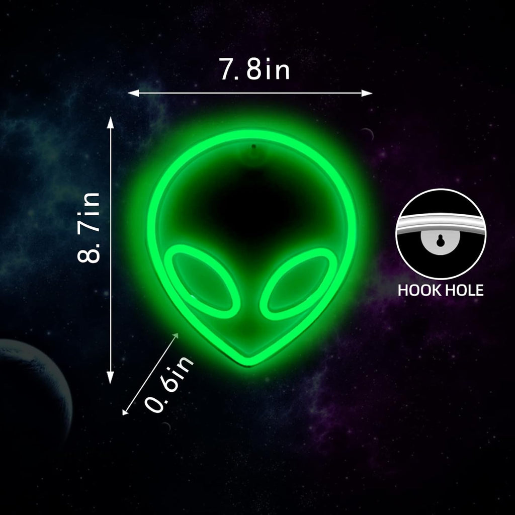 Alien Neon Sign Green LED Alien Neon Light Usb/Battery Operated Cool Alien Light up Sign for Wall Decor Game Room Aesthetic Hanging Light for Man Cave Stuff, Bedroom, Bar