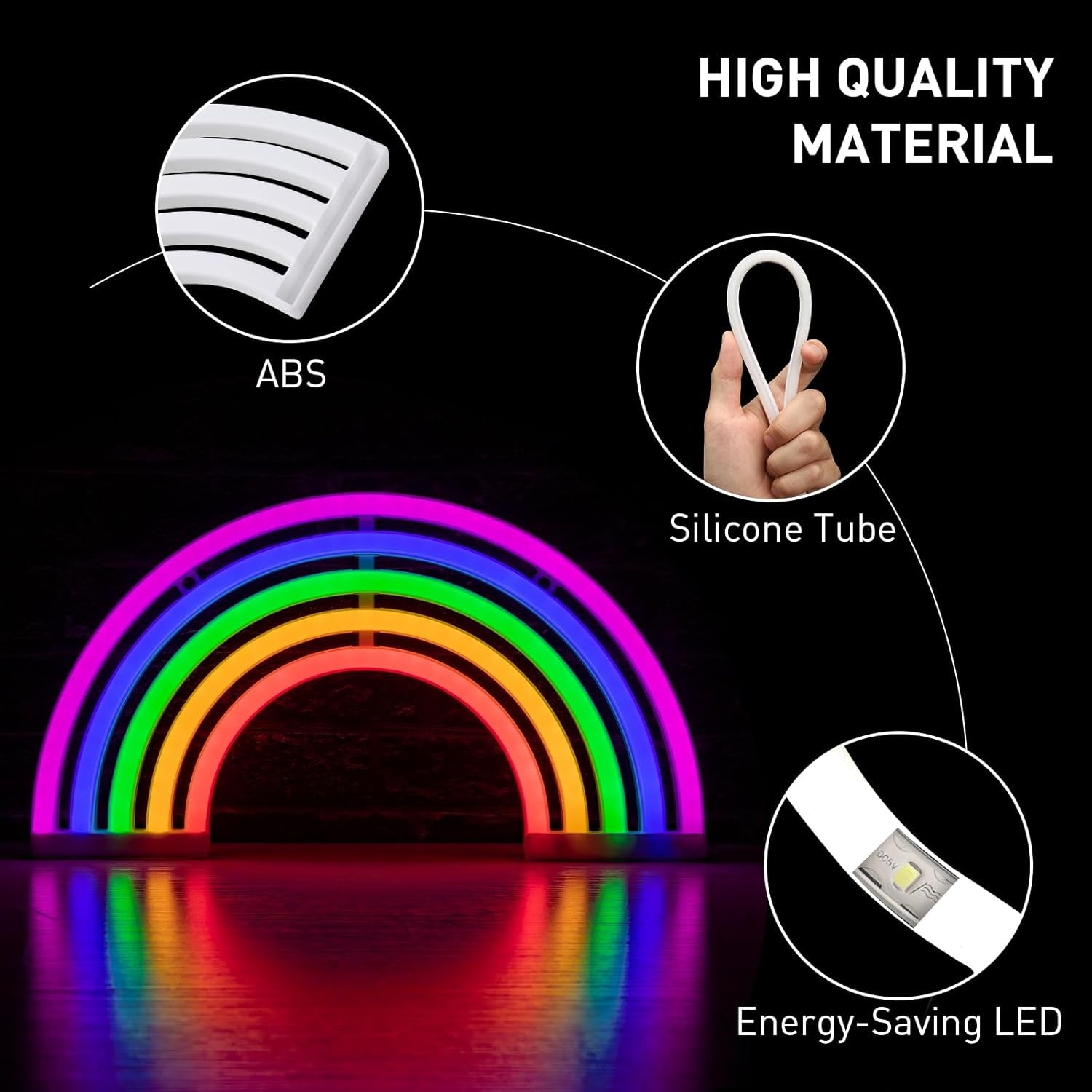 Rainbow Neon Signs for Wall Decor, USB or Battery Operated Rainbow Neon Lights for Girls Room, Bedroom, Party, Classroom, Wedding Home Decor, Kids Night Light Gifts