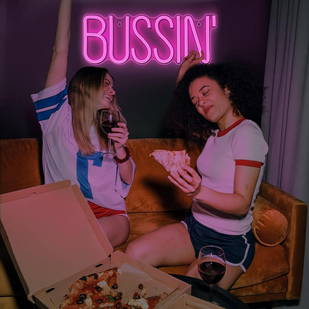 Bussin Neon Sign - Meme Bussin Led Neon Lights for Gamers/Streamers/Influencers – Cool Trendy Led Signs with On/Off Switch for Wall, Bedroom, Game Room Decor - 16.9 X 6.5-Inch