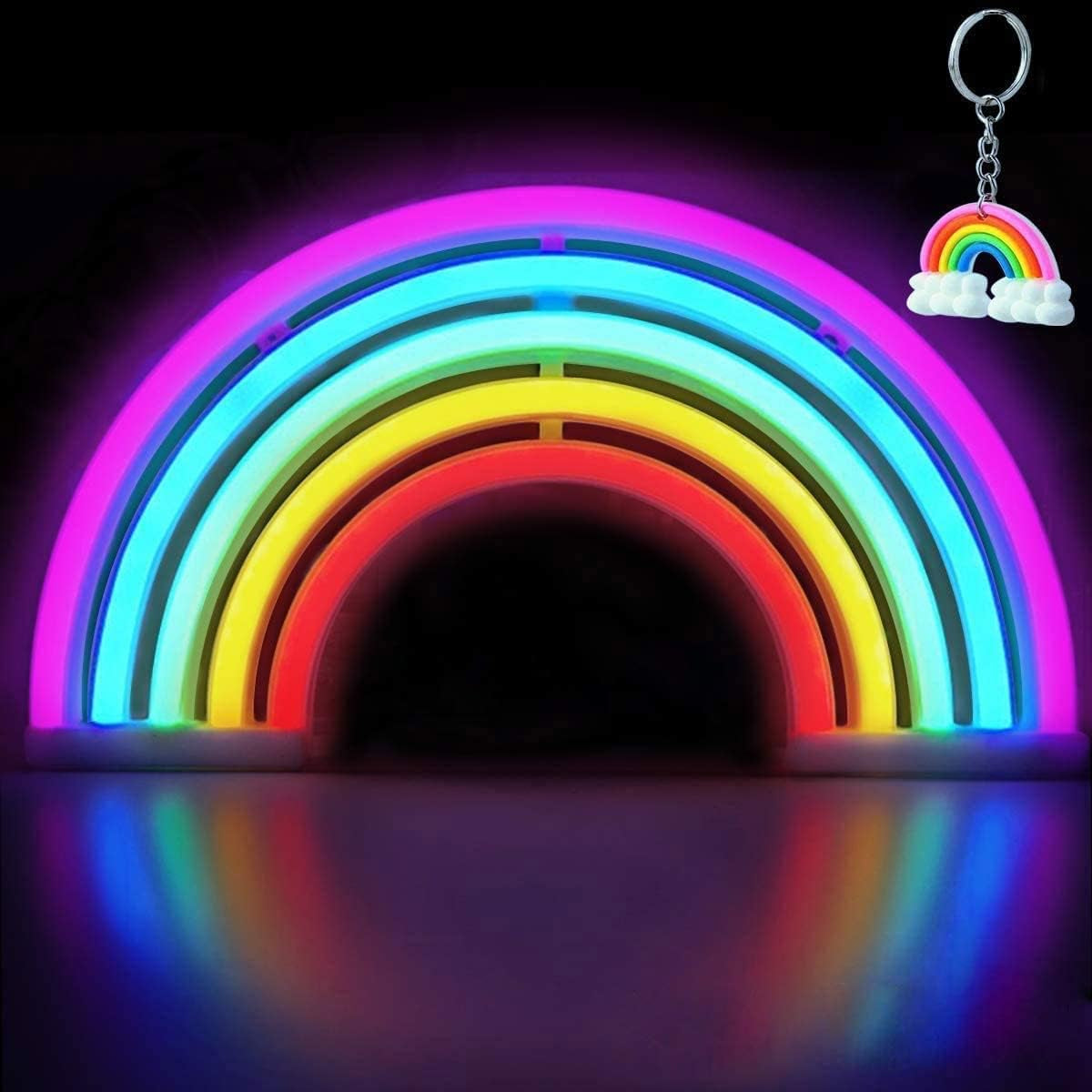 Rainbow Neon Signs for Wall Decor, USB or Battery Operated Rainbow Neon Lights for Girls Room, Bedroom, Party, Classroom, Wedding Home Decor, Kids Night Light Gifts