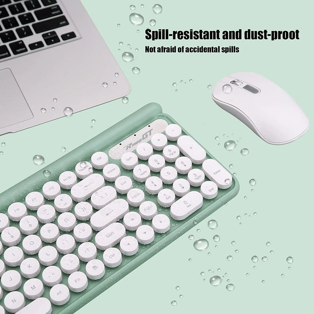 Wireless Keyboard and Mouse Combo,  Typewriter Keyboard Mouse Combo, 2.4G Silent USB Mouse, Quiet Cordless Cute Retro Keyboard Mouse Set, for Windows, Computer, Desktop, PC, Laptop, Green