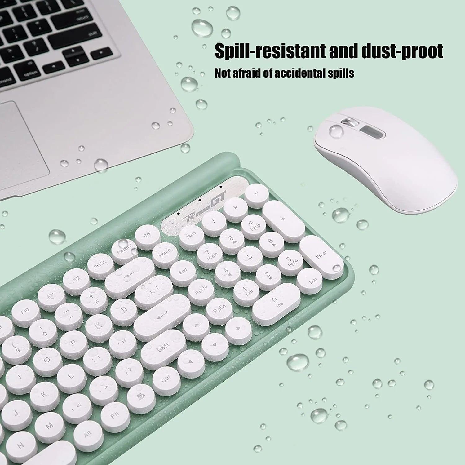 Wireless Keyboard and Mouse Combo,  Typewriter Keyboard Mouse Combo, 2.4G Silent USB Mouse, Quiet Cordless Cute Retro Keyboard Mouse Set, for Windows, Computer, Desktop, PC, Laptop, Green