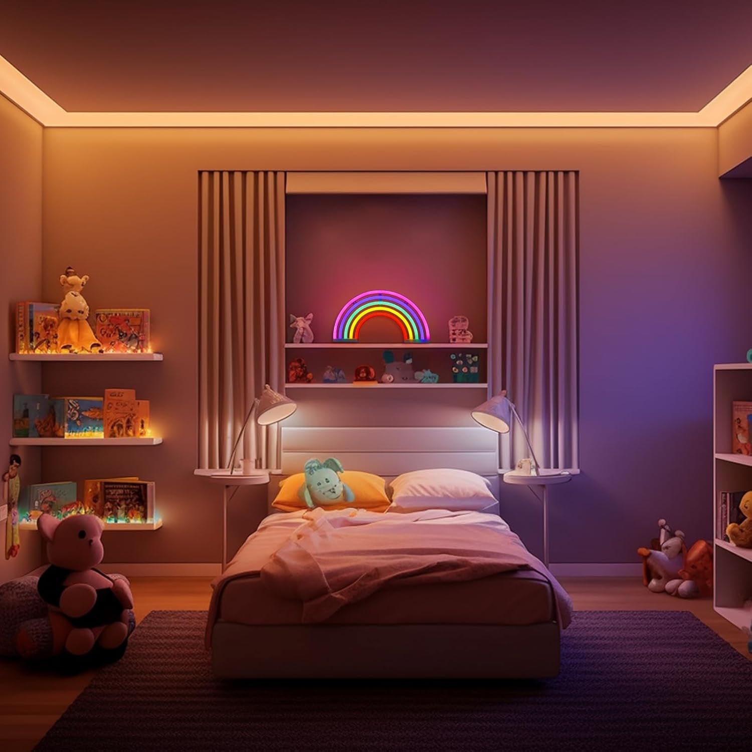 Rainbow Neon Signs for Wall Decor, USB or Battery Operated Rainbow Neon Lights for Girls Room, Bedroom, Party, Classroom, Wedding Home Decor, Kids Night Light Gifts