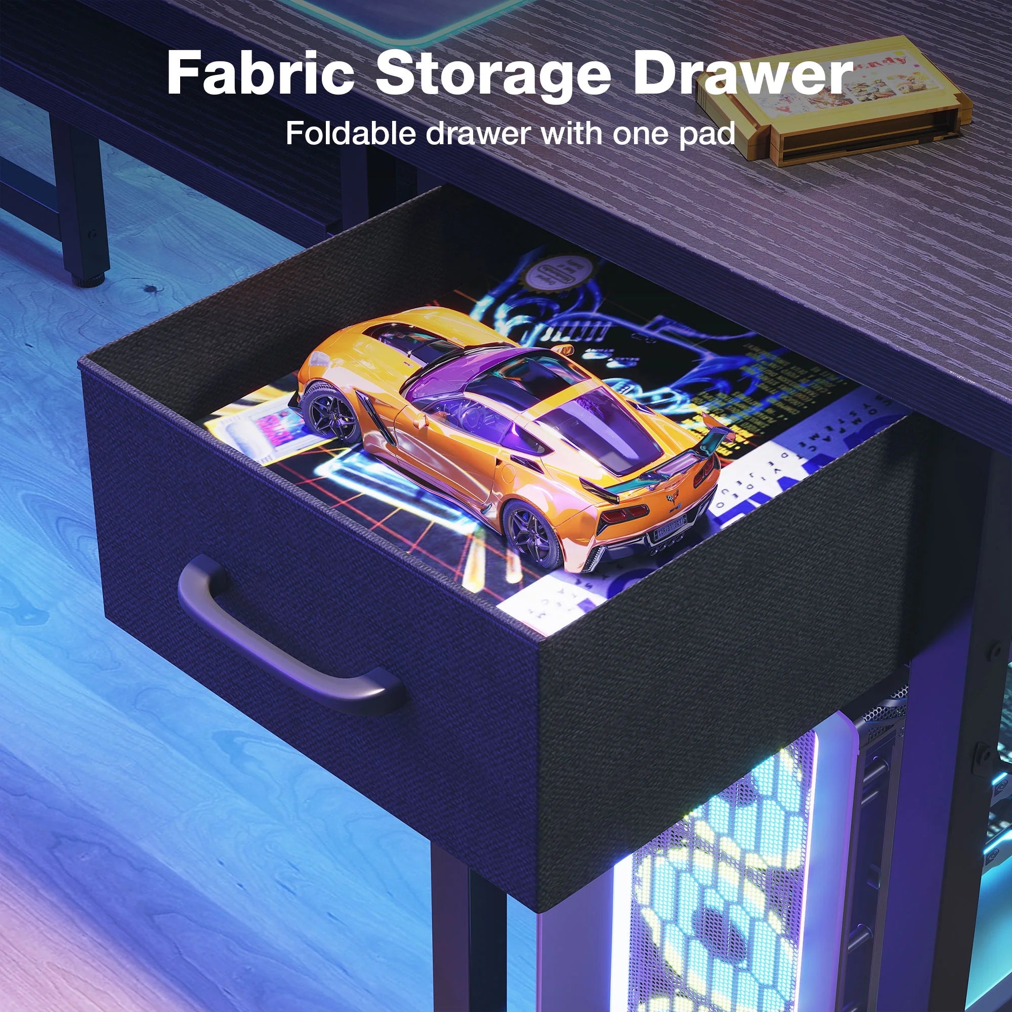 59" Reversible L-Shaped Gaming Desk with Power Outlets & LED Lights, Office Desk with Storage Drawer & Keyboard Tray for Home Office, Corner Computer Desk with Hutch, Pure Black