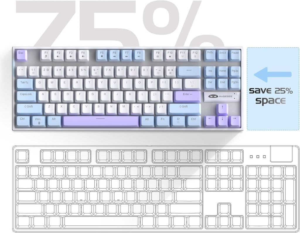 Magegee 75% Mechanical Gaming Keyboard with Red Switch, LED Blue Backlit, 87 Key