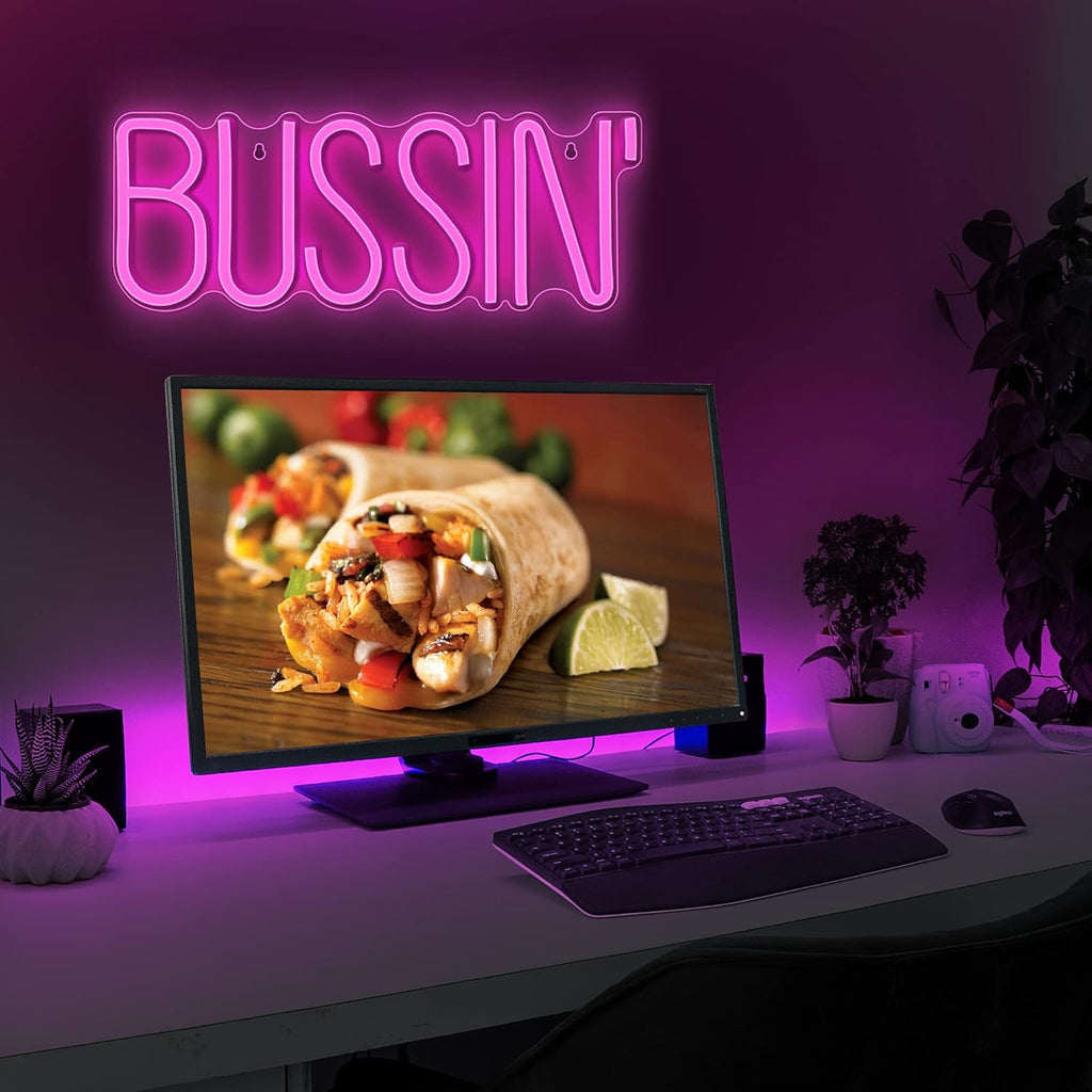 Bussin Neon Sign - Meme Bussin Led Neon Lights for Gamers/Streamers/Influencers – Cool Trendy Led Signs with On/Off Switch for Wall, Bedroom, Game Room Decor - 16.9 X 6.5-Inch