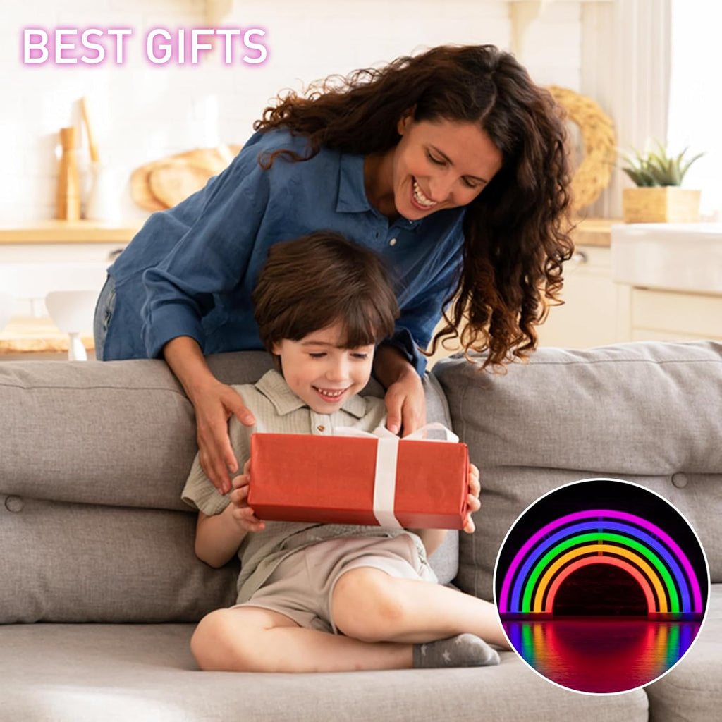 Rainbow Neon Signs for Wall Decor, USB or Battery Operated Rainbow Neon Lights for Girls Room, Bedroom, Party, Classroom, Wedding Home Decor, Kids Night Light Gifts