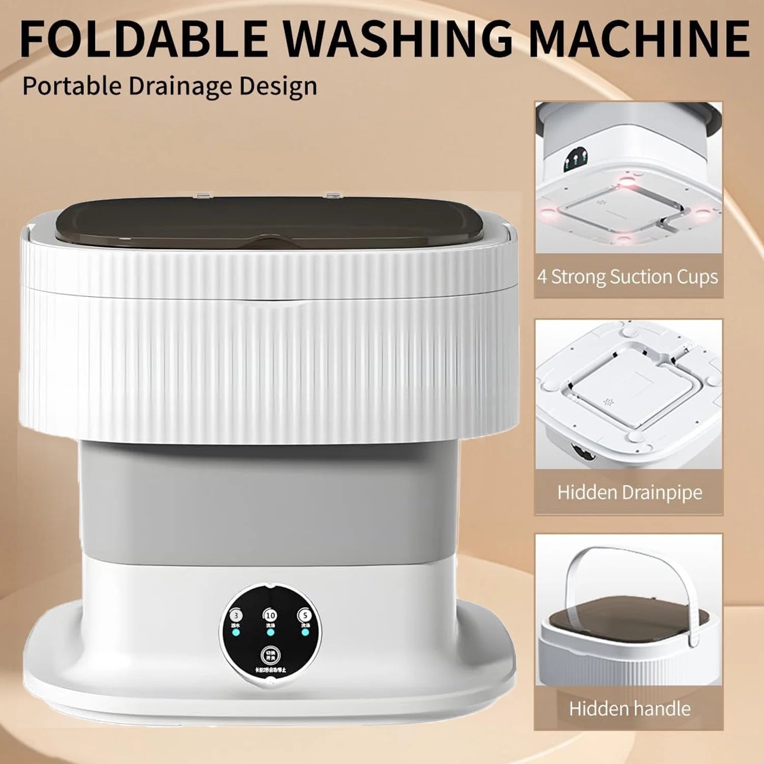 Portable Washing Machine, 10L Large Capacity Foldable Washing Machine ,Mini Washing Machine with 3 Modes Deep Cleaning for Underwear,Underpants,Socks,Baby Clothes,Pet Supplies-Grey