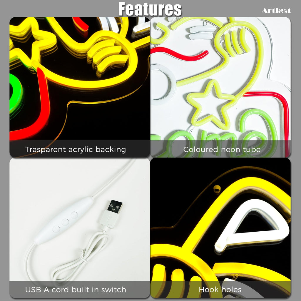 Artalst Lucky Cat Welcome Neon Wall Sign LED Business Welcome Sign Dimmable C...