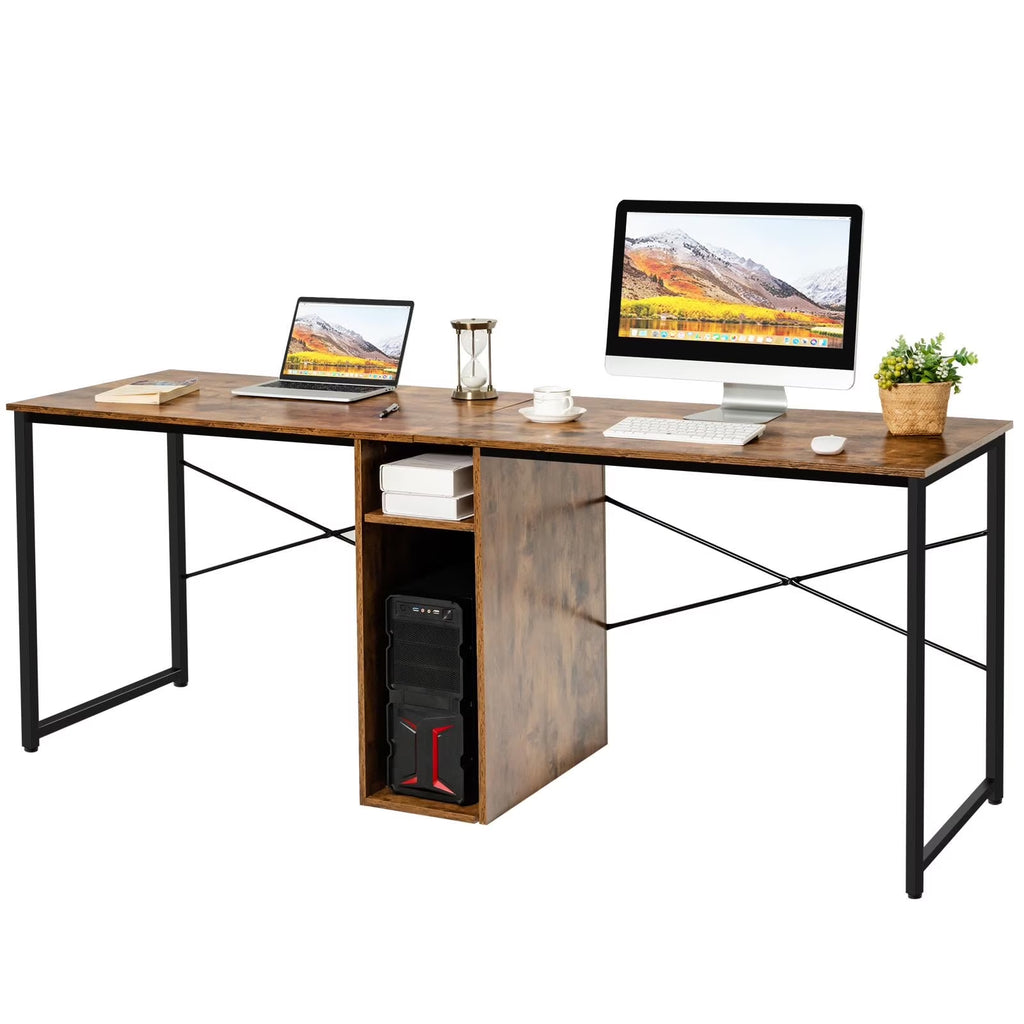 Two Person Computer Desk, Large Double Workstation, Multifunctional Work Table for Home Office, Antique