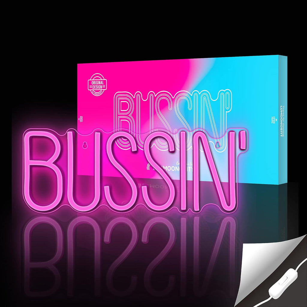 Bussin Neon Sign - Meme Bussin Led Neon Lights for Gamers/Streamers/Influencers – Cool Trendy Led Signs with On/Off Switch for Wall, Bedroom, Game Room Decor - 16.9 X 6.5-Inch