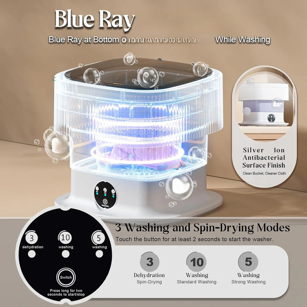 Portable Washing Machine, 10L Large Capacity Foldable Washing Machine ,Mini Washing Machine with 3 Modes Deep Cleaning for Underwear,Underpants,Socks,Baby Clothes,Pet Supplies-Grey