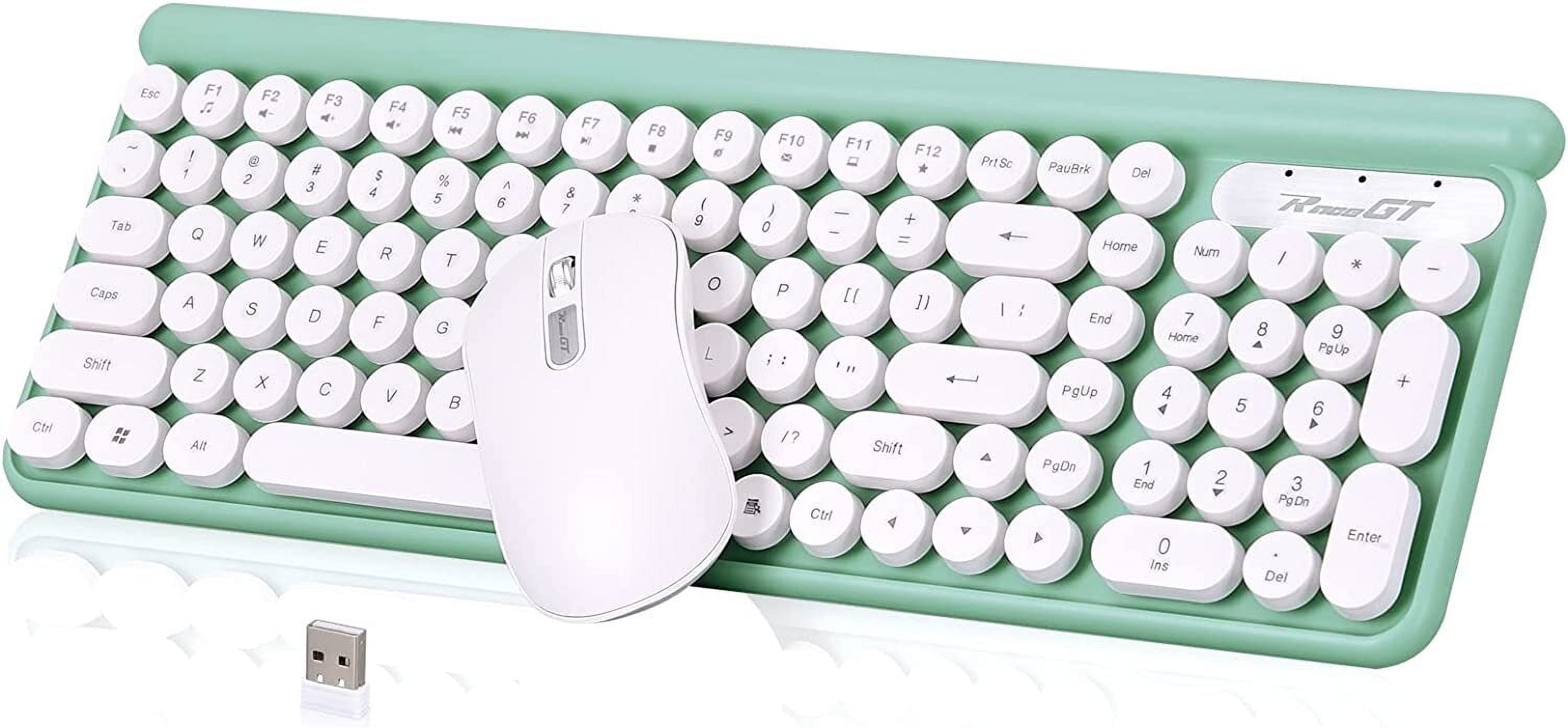 Wireless Keyboard and Mouse Combo,  Typewriter Keyboard Mouse Combo, 2.4G Silent USB Mouse, Quiet Cordless Cute Retro Keyboard Mouse Set, for Windows, Computer, Desktop, PC, Laptop, Green