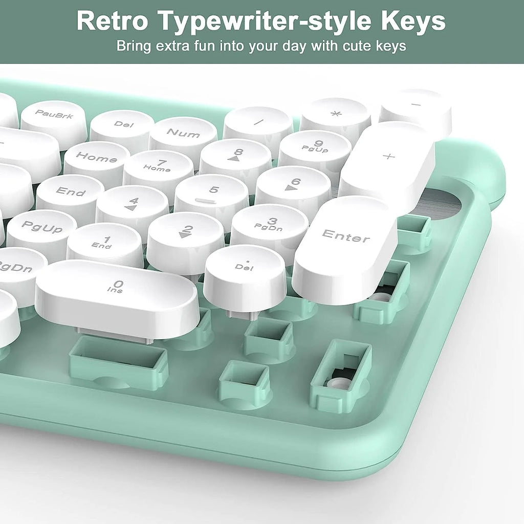 Wireless Keyboard and Mouse Combo,  Typewriter Keyboard Mouse Combo, 2.4G Silent USB Mouse, Quiet Cordless Cute Retro Keyboard Mouse Set, for Windows, Computer, Desktop, PC, Laptop, Green
