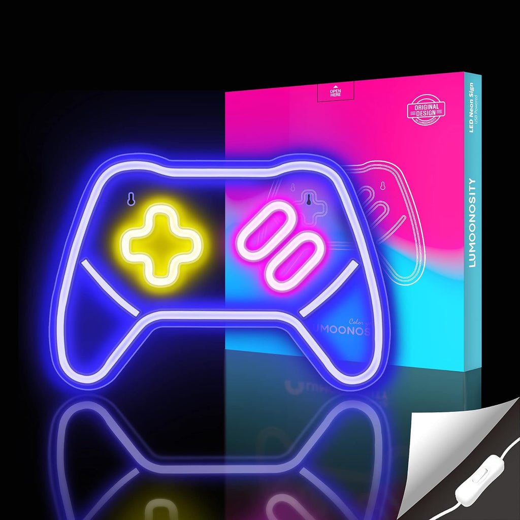 Game Controller Neon Signs - Gamepad Shaped LED Neon Light for Video/Pc Gamer, Streamers - Gaming Console Night Light with On/Off Switch for Wall, Bedroom, Game Room