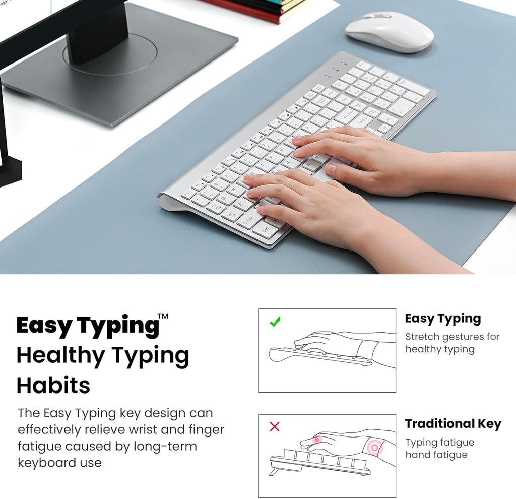 Easytyping KF10 Wireless Keyboard and Mouse Combo, [Silent Scissor Switch Keys][Labor-Saving Keys] Ultra Slim Wireless Computer Keyboard and Mouse, Easy Setup for Pc/Laptop/Windows - Silver
