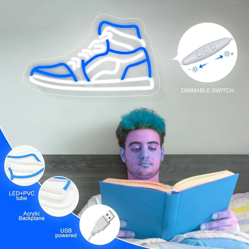 Sneaker Neon Sign,Dimmable Sports Shoe Neon Light for Bedroom,Game Room,Man Cave,Home Party Birthday Party Bar Decor Gift(Blue)