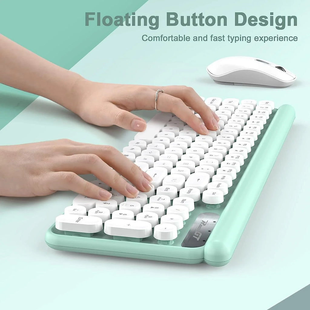 Wireless Keyboard and Mouse Combo,  Typewriter Keyboard Mouse Combo, 2.4G Silent USB Mouse, Quiet Cordless Cute Retro Keyboard Mouse Set, for Windows, Computer, Desktop, PC, Laptop, Green