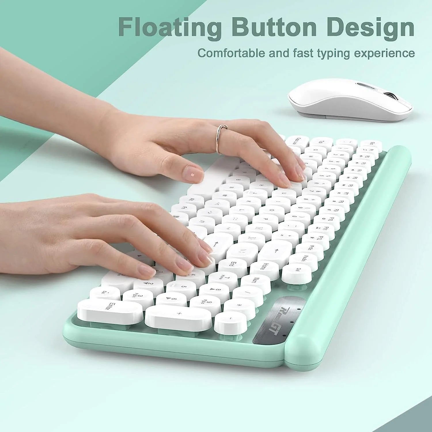 Wireless Keyboard and Mouse Combo,  Typewriter Keyboard Mouse Combo, 2.4G Silent USB Mouse, Quiet Cordless Cute Retro Keyboard Mouse Set, for Windows, Computer, Desktop, PC, Laptop, Green