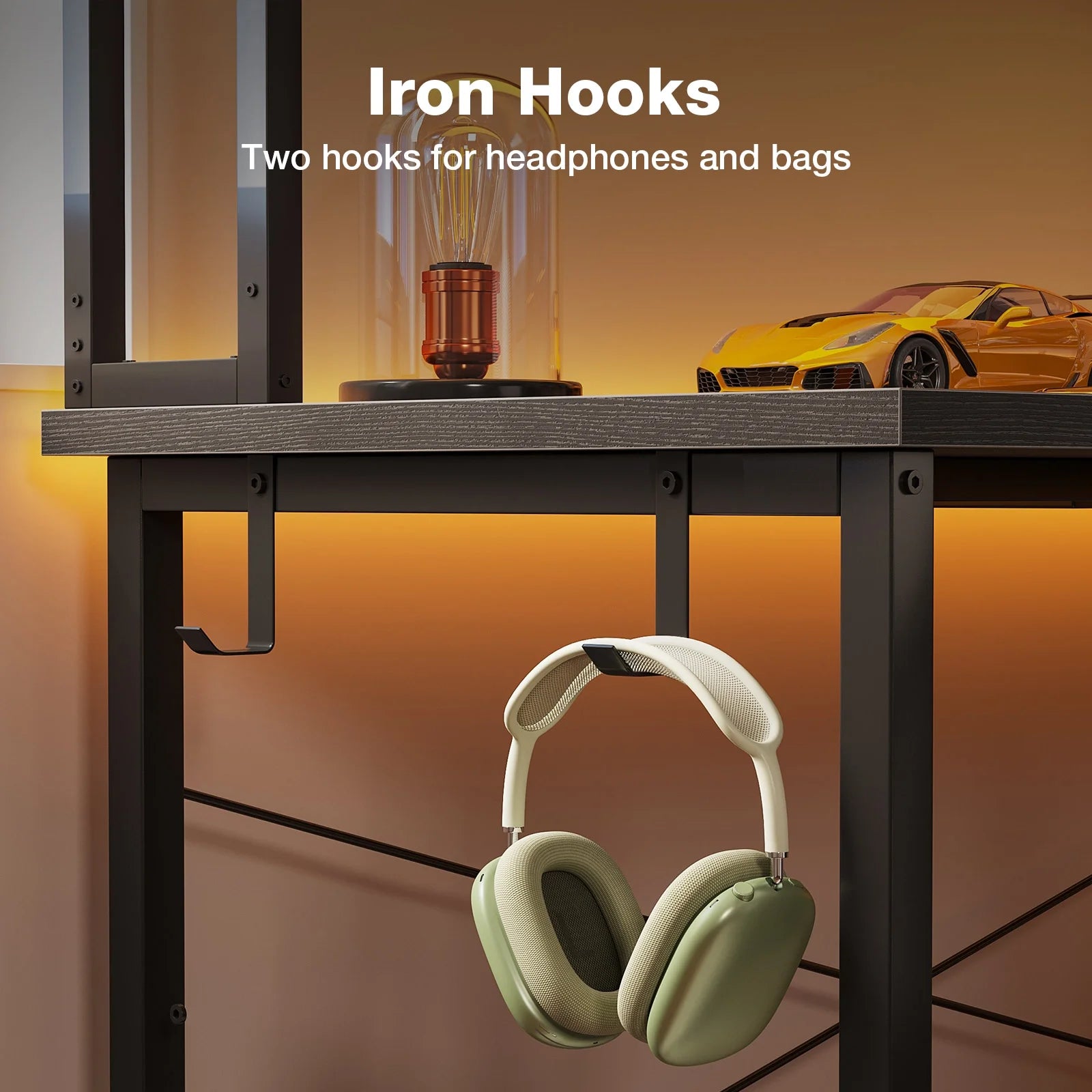 59" Reversible L-Shaped Gaming Desk with Power Outlets & LED Lights, Office Desk with Storage Drawer & Keyboard Tray for Home Office, Corner Computer Desk with Hutch, Pure Black