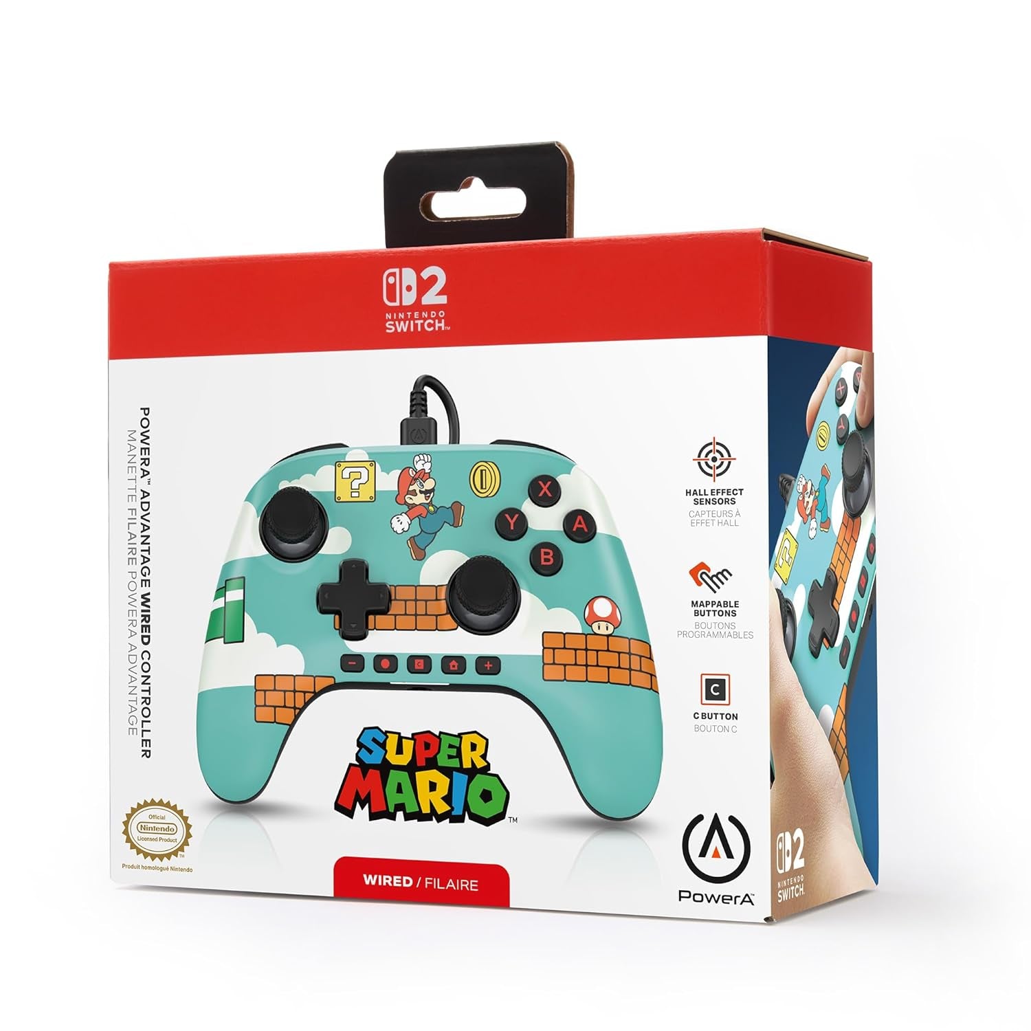 Advantage Wired Controller for Nintendo Switch 2 - Mario Time, Officially Licensed, Hall Effects, Mappable Buttons, Pro Controller, C Button, On-Board Audio Controls