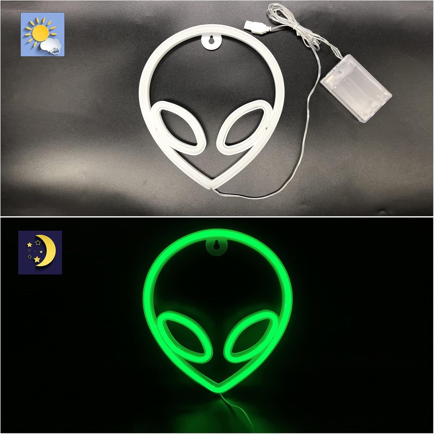 Alien Neon Sign Green LED Alien Neon Light Usb/Battery Operated Cool Alien Light up Sign for Wall Decor Game Room Aesthetic Hanging Light for Man Cave Stuff, Bedroom, Bar