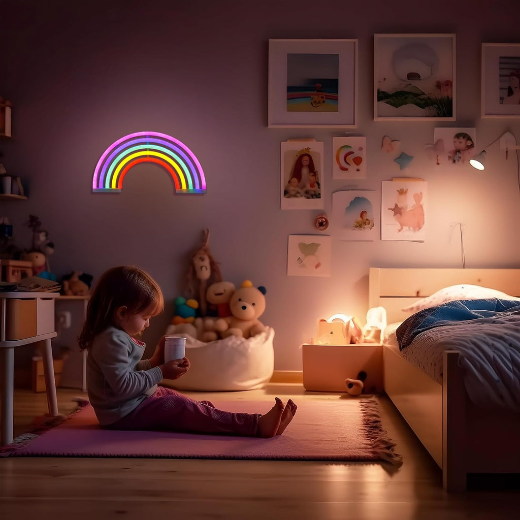 Rainbow Neon Signs for Wall Decor, USB or Battery Operated Rainbow Neon Lights for Girls Room, Bedroom, Party, Classroom, Wedding Home Decor, Kids Night Light Gifts